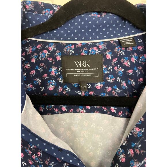WRK Men's Blue Floral 4-Way Stretch Long Sleeves Shirt Size 16 1/2 - Picture 3 of 4
